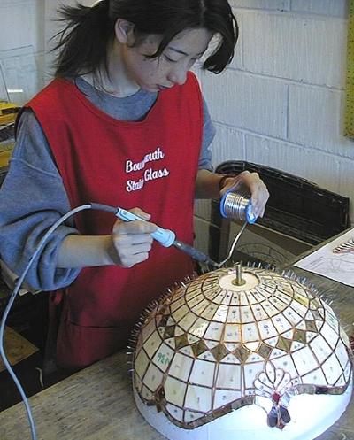 Kunie starts to solder her Tiffany Lampshade